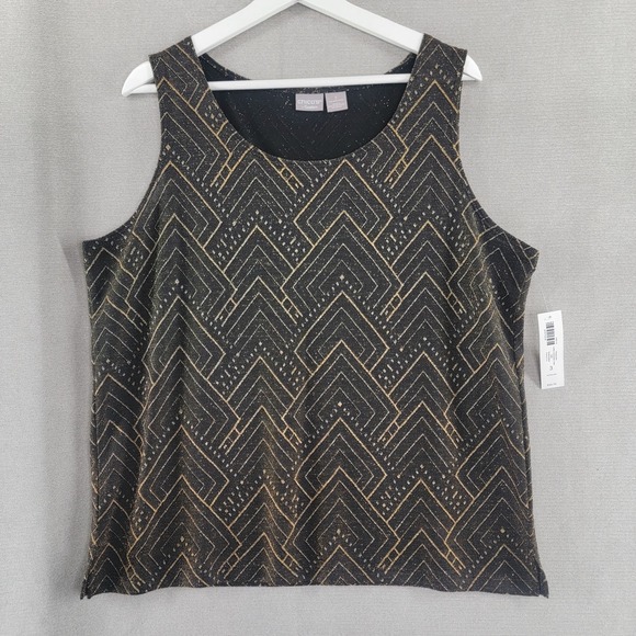 Chico's Tops - Chicos Top Travelers Old Money Tank NEW Womens 3 / XL Black Gold Geometric